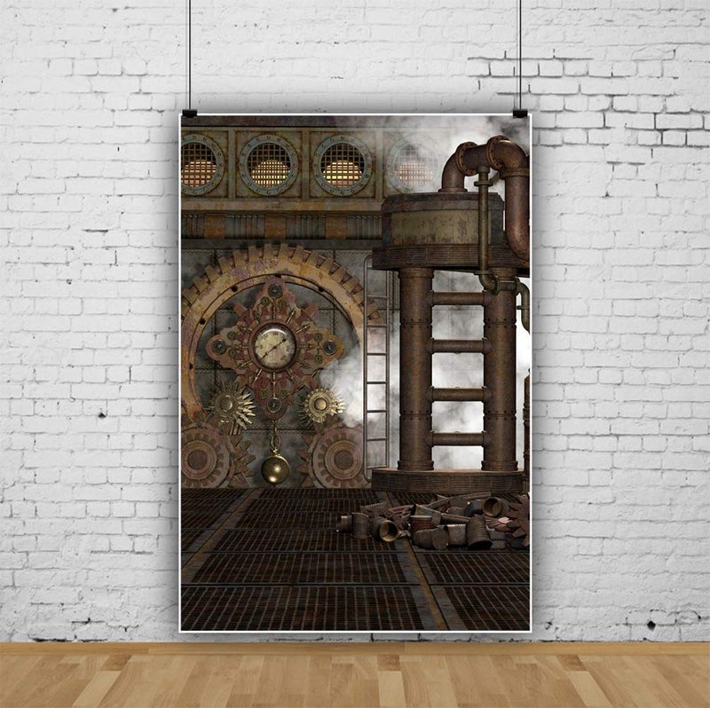 DASHAN 5x7ft Polyester Antique Vintage Rusty Steampunk Backdrop Industrial Gear Metal Clock Old Metal Gearwheel Photography Background Steam Machine Nostalgia Iron Chain Pipelines YouTube Photo Props - Image 5